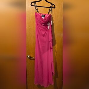 Milano Fuchsia Pink Maxi Dress with Crystal Accent